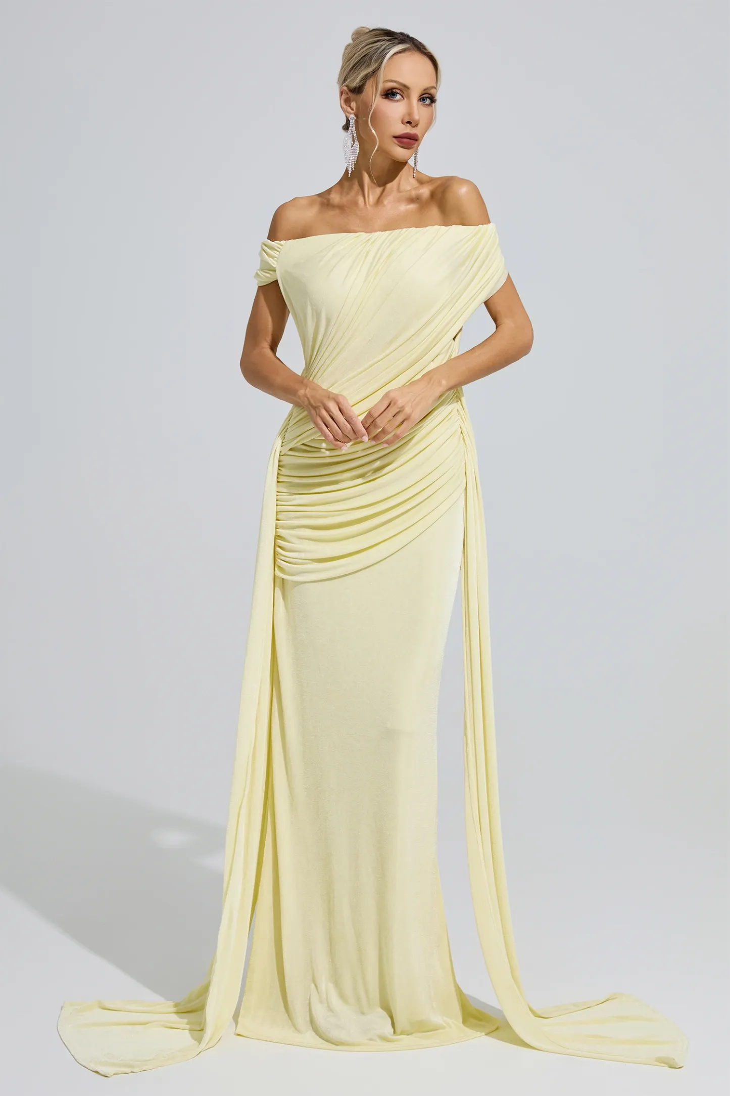Wollstonecraft Yellow Ruffle Bandage Bodycon Dress