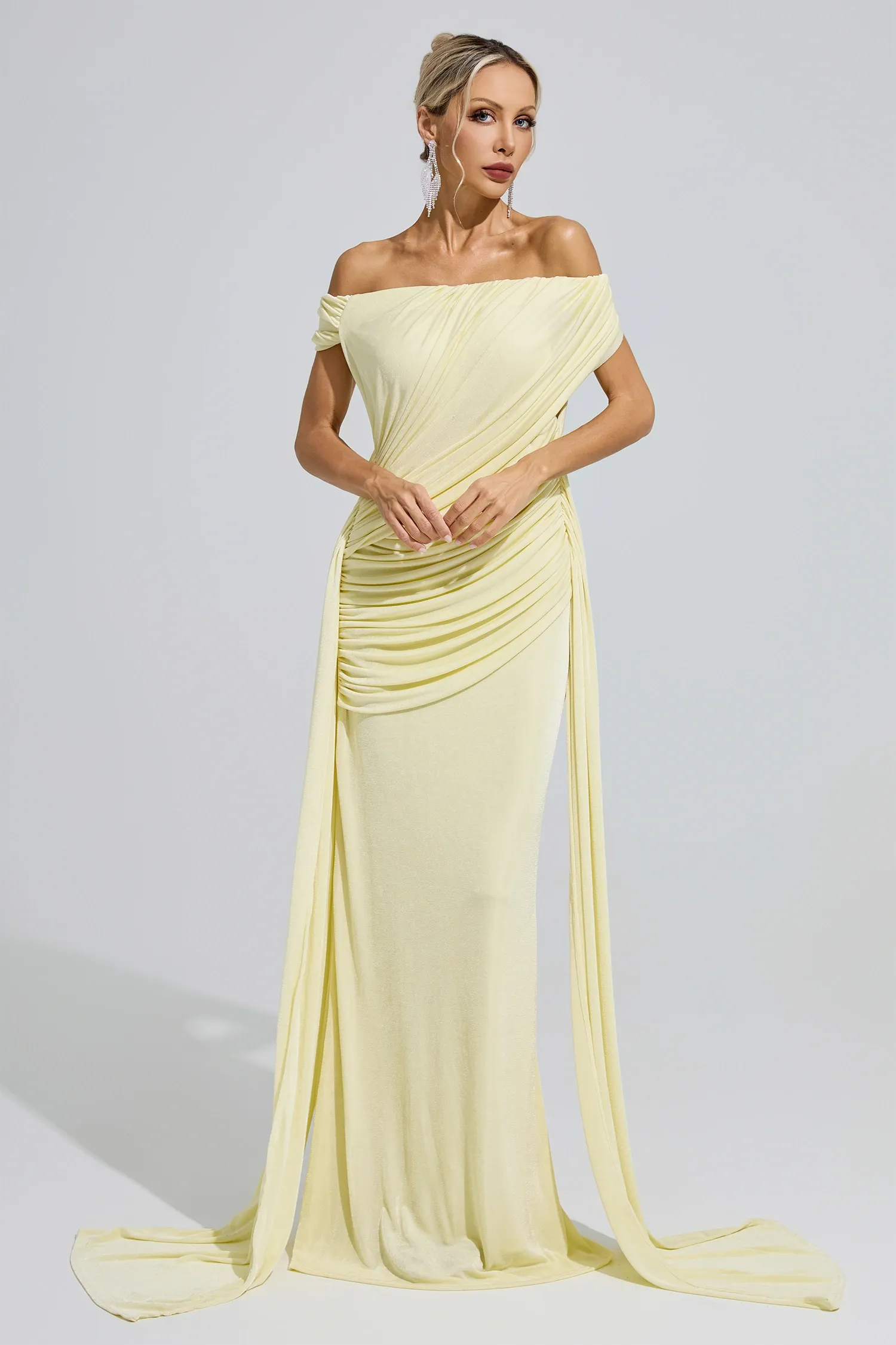 Wollstonecraft Yellow Ruffle Bandage Bodycon Dress