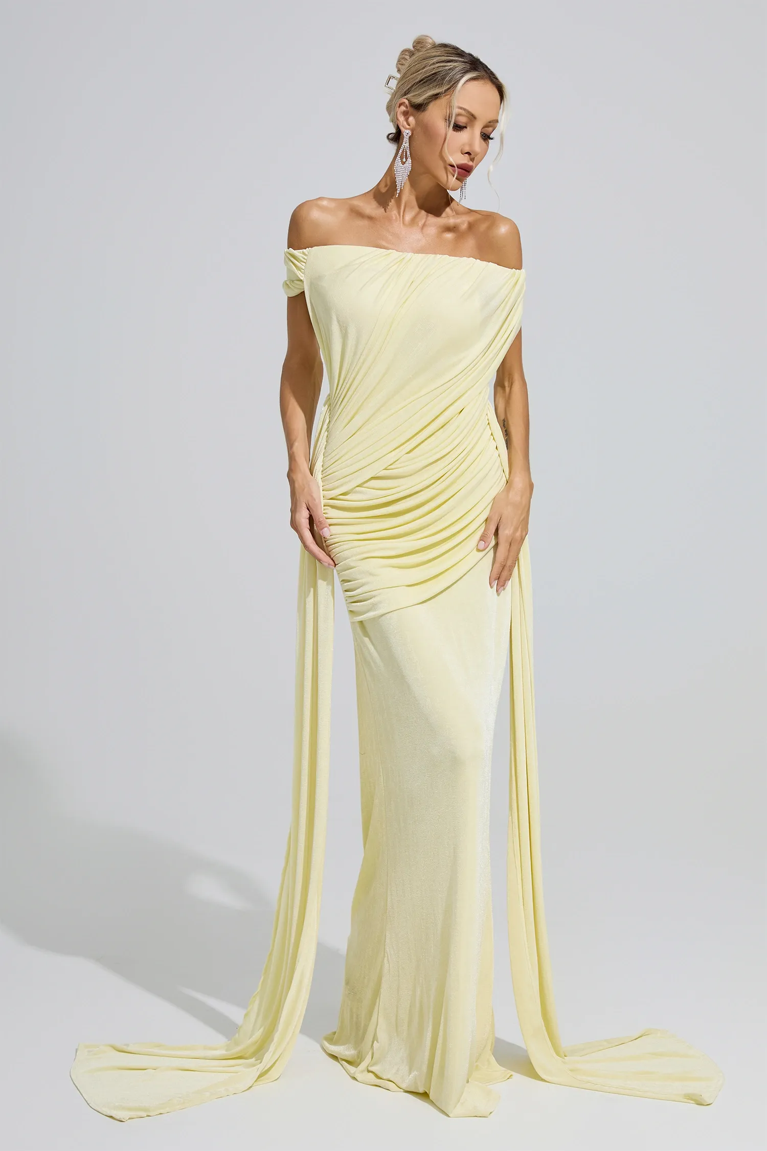 Wollstonecraft Yellow Ruffle Bandage Bodycon Dress