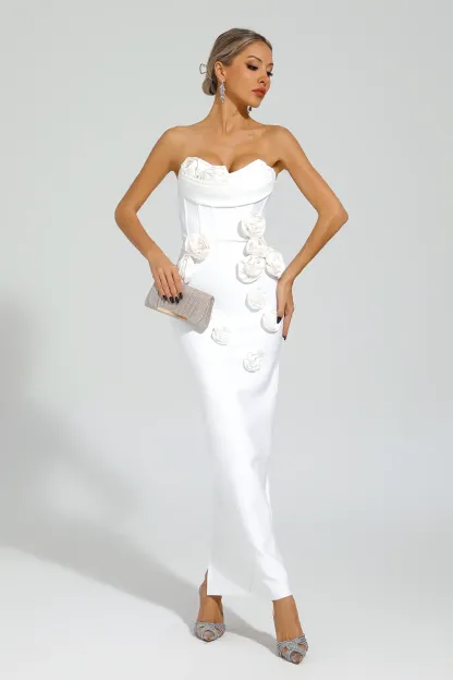 Joan White Rose Off Shoulder Dress
