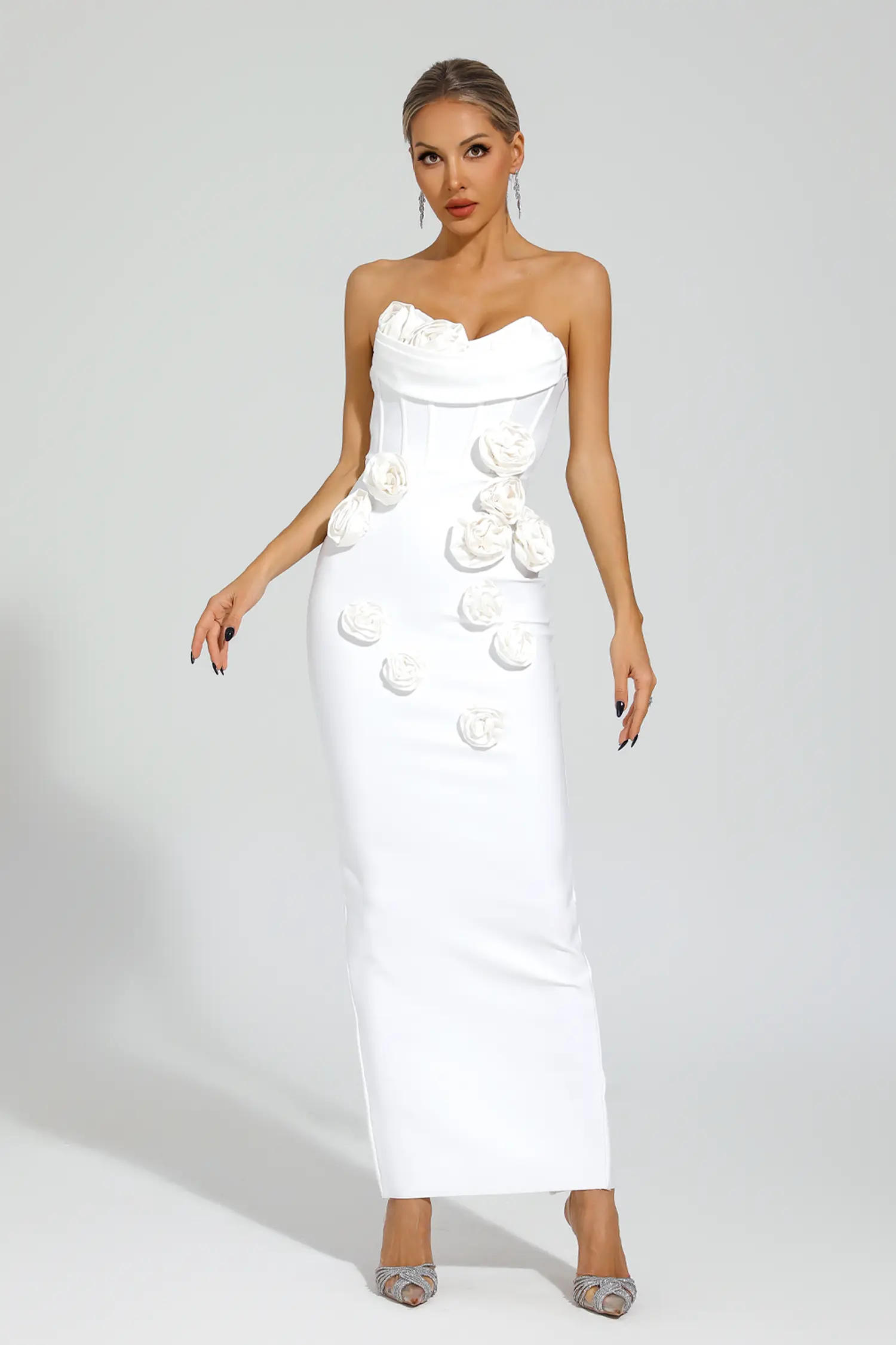 Joan White Rose Off Shoulder Dress