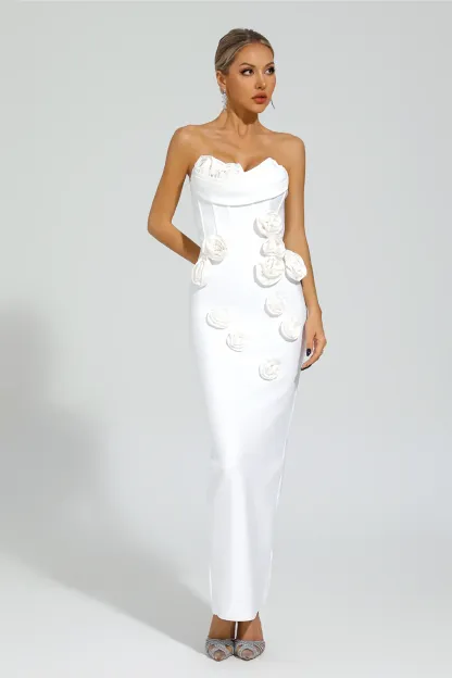 Joan White Rose Off Shoulder Dress