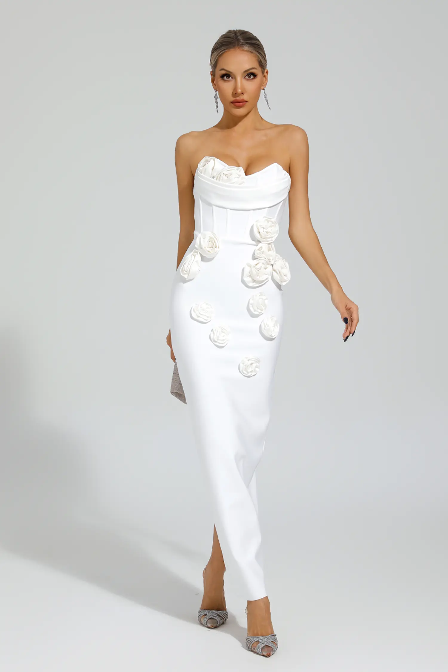 Joan White Rose Off Shoulder Dress
