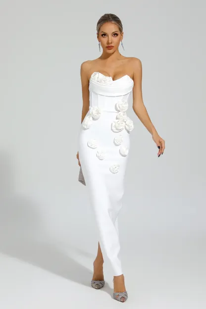 Joan White Rose Off Shoulder Dress