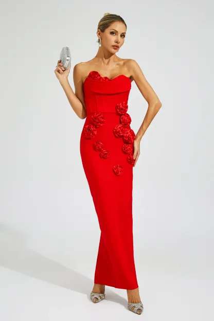 Joan Red Rose Off Shoulder Dress