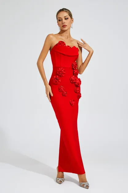 Joan Red Rose Off Shoulder Dress
