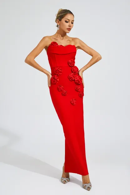 Joan Red Rose Off Shoulder Dress