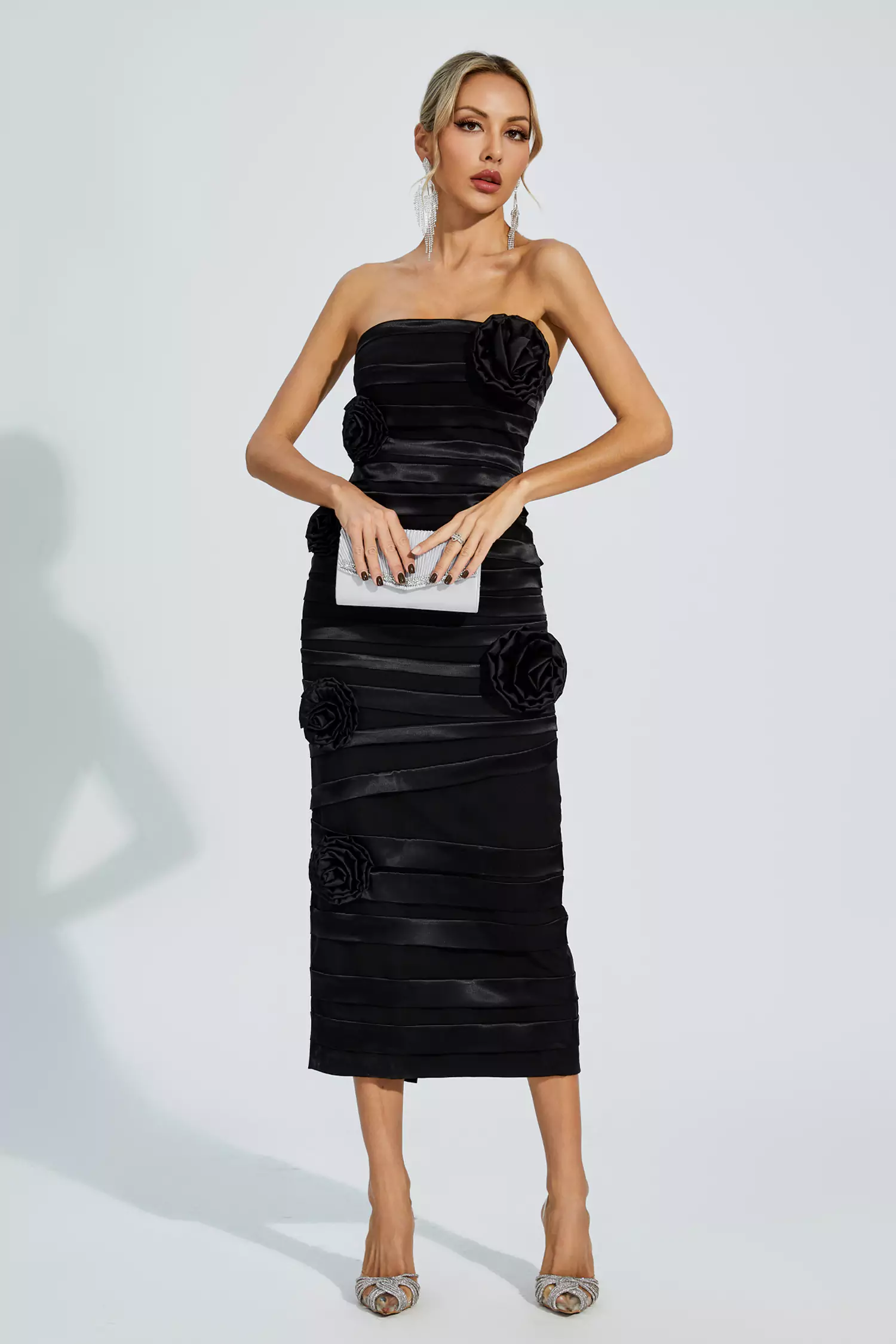 Boyce Black Floral Strapless Evening Dress