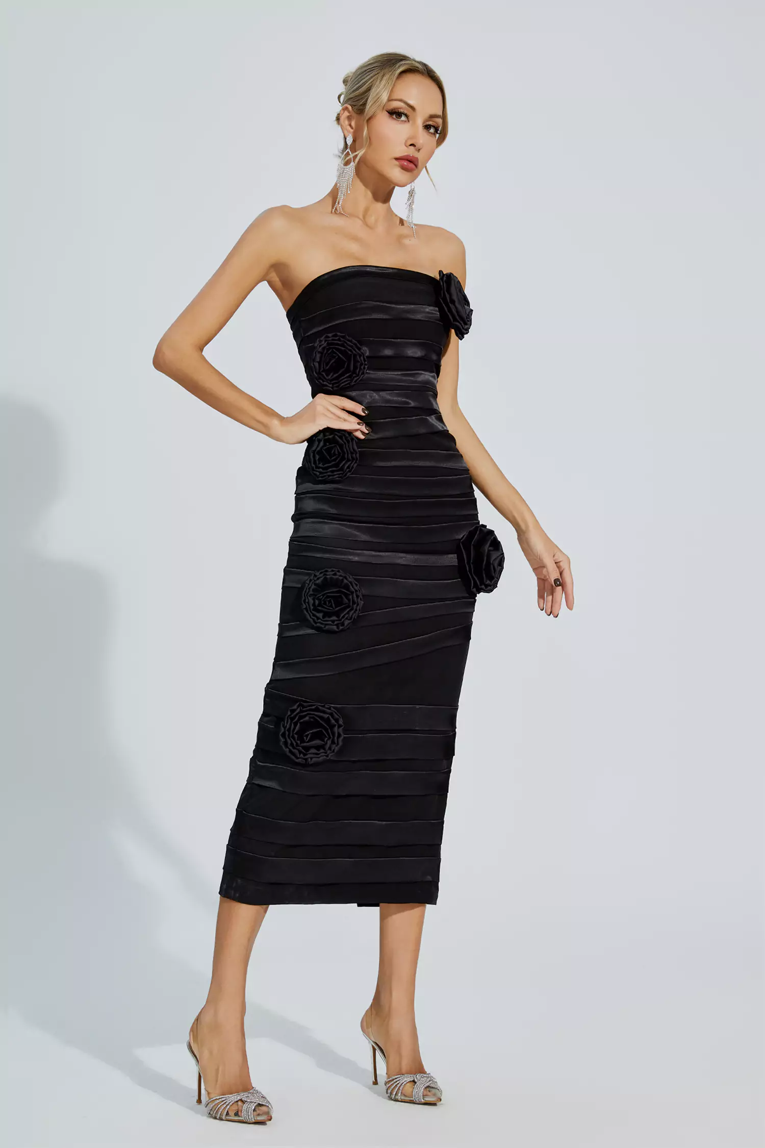 Boyce Black Floral Strapless Evening Dress