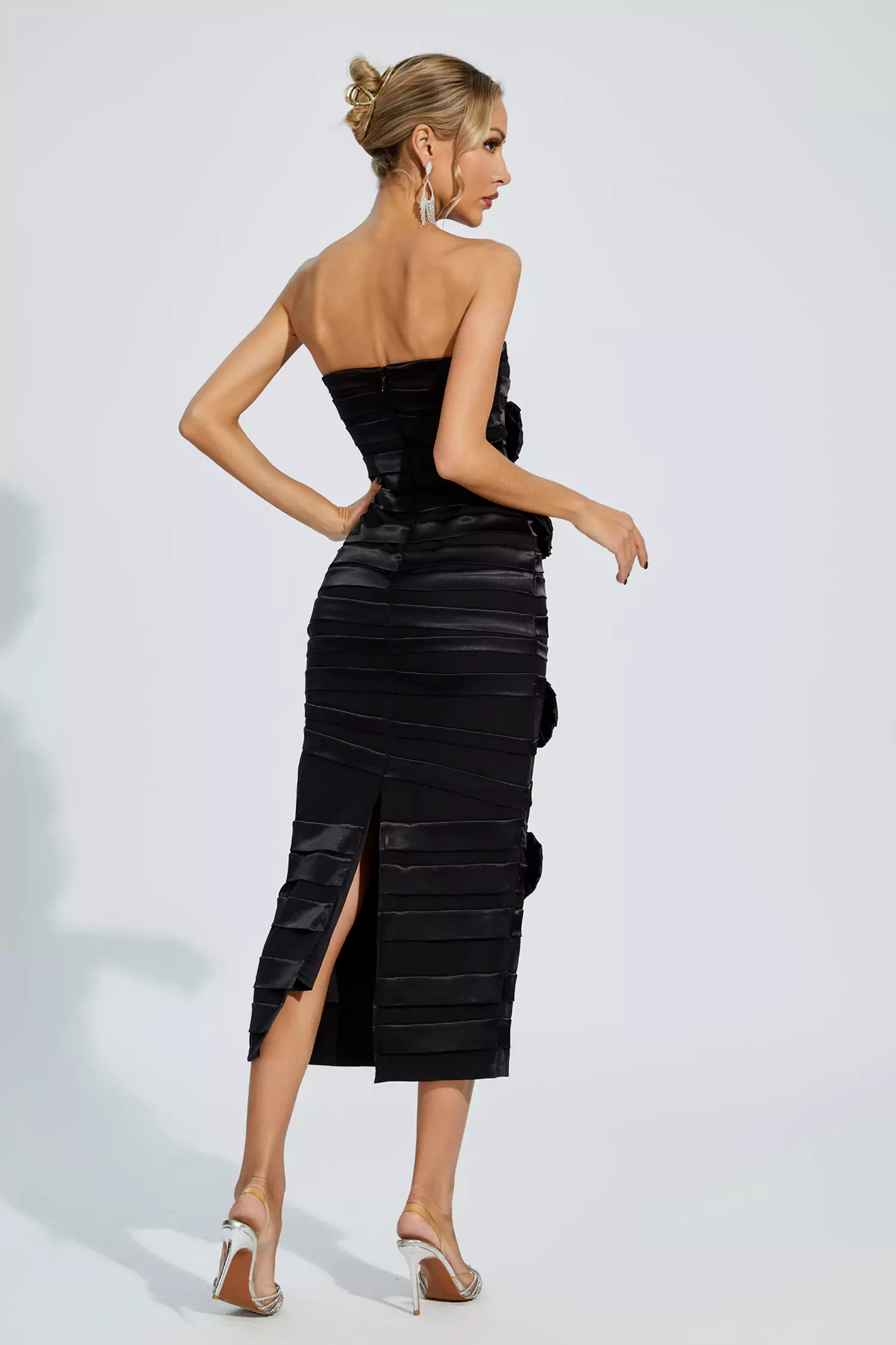 Boyce Black Floral Strapless Evening Dress