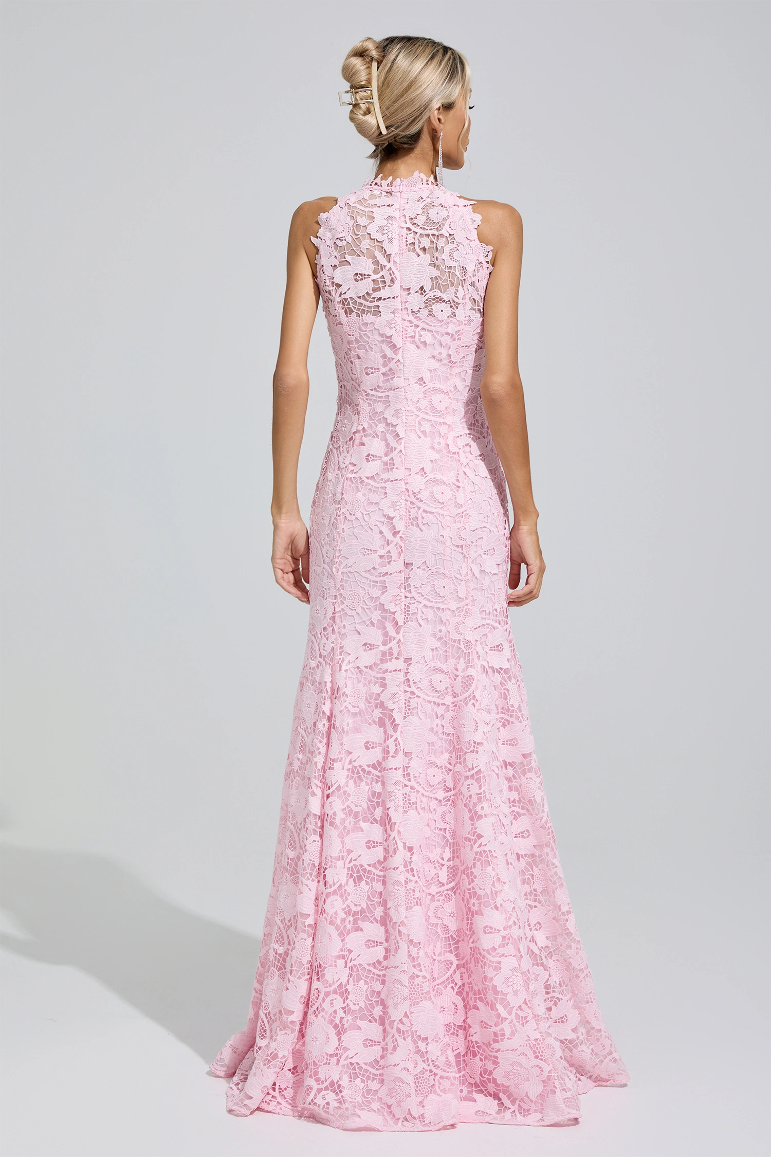 Angelou Pink Sleeveless Lace Bodycon Maxi Dress