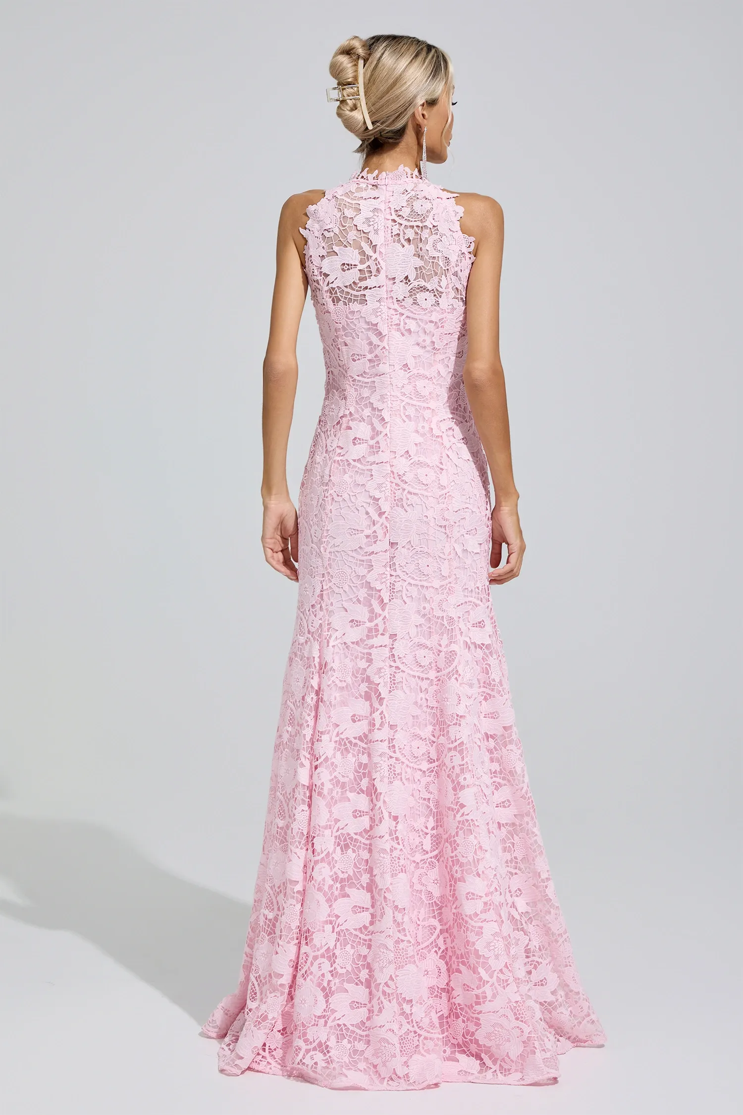 Angelou Pink Sleeveless Lace Bodycon Maxi Dress