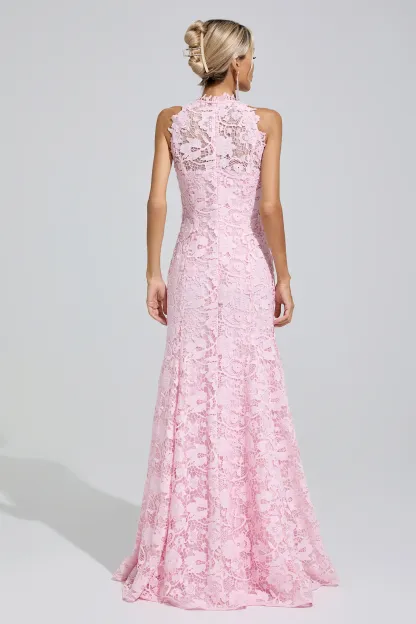 Angelou Pink Sleeveless Lace Bodycon Maxi Dress