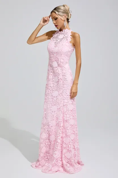Angelou Pink Sleeveless Lace Bodycon Maxi Dress