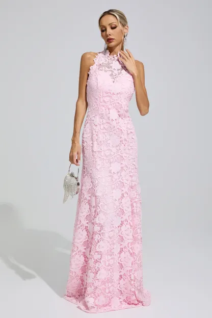 Angelou Pink Sleeveless Lace Bodycon Maxi Dress