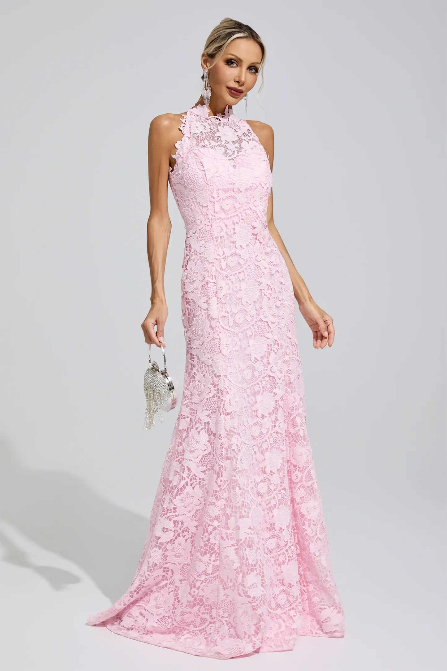 Angelou Pink Sleeveless Lace Bodycon Maxi Dress