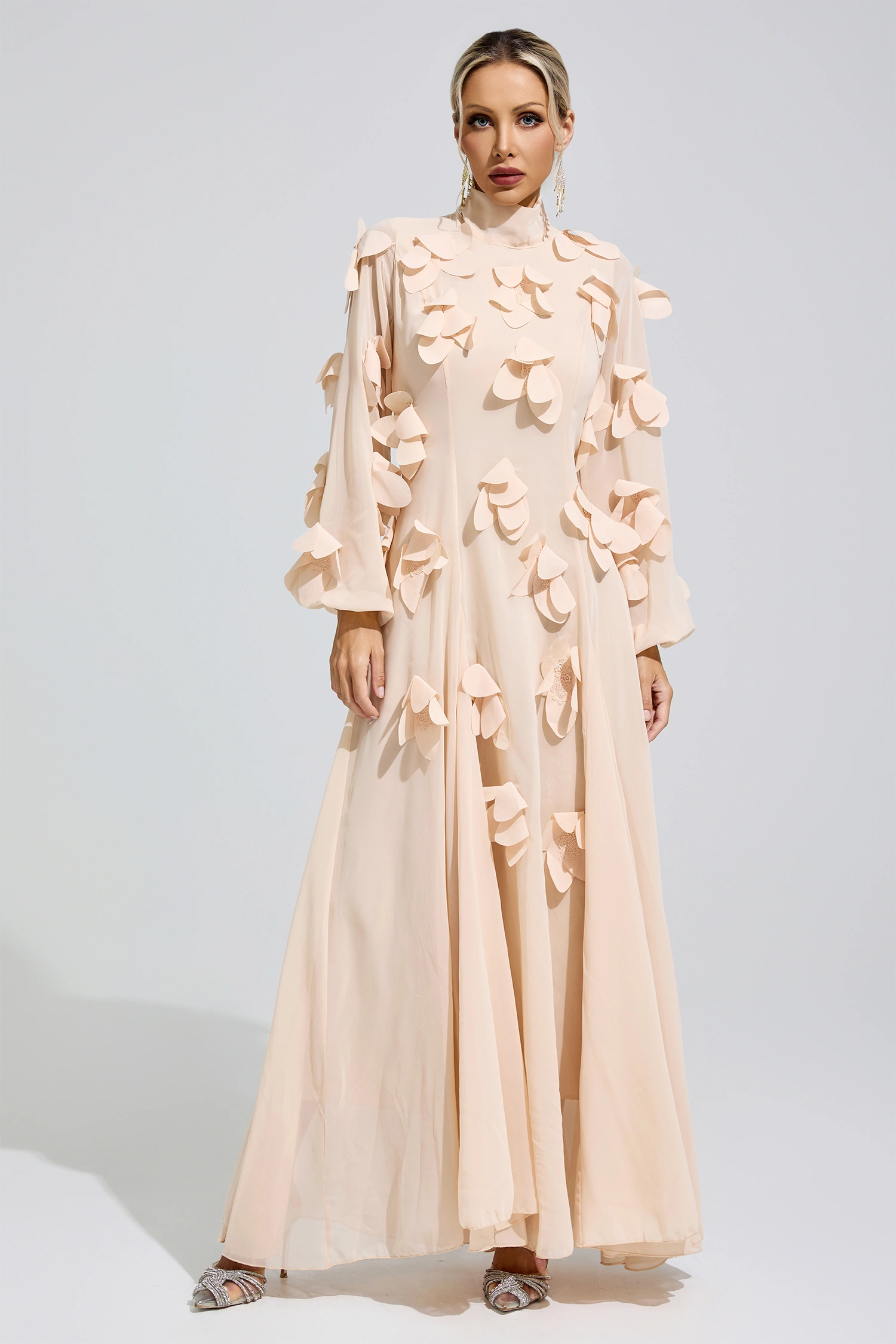 Lise Apricot 3D Petal Maxi Dress