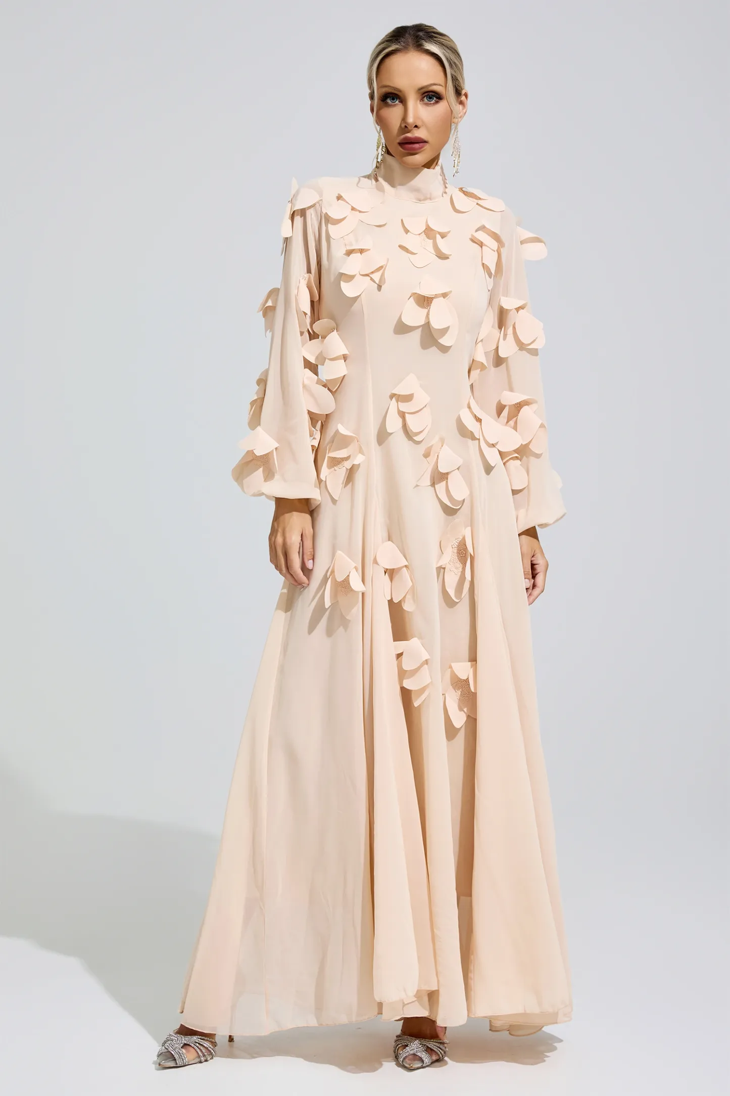 Lise Apricot 3D Petal Maxi Dress