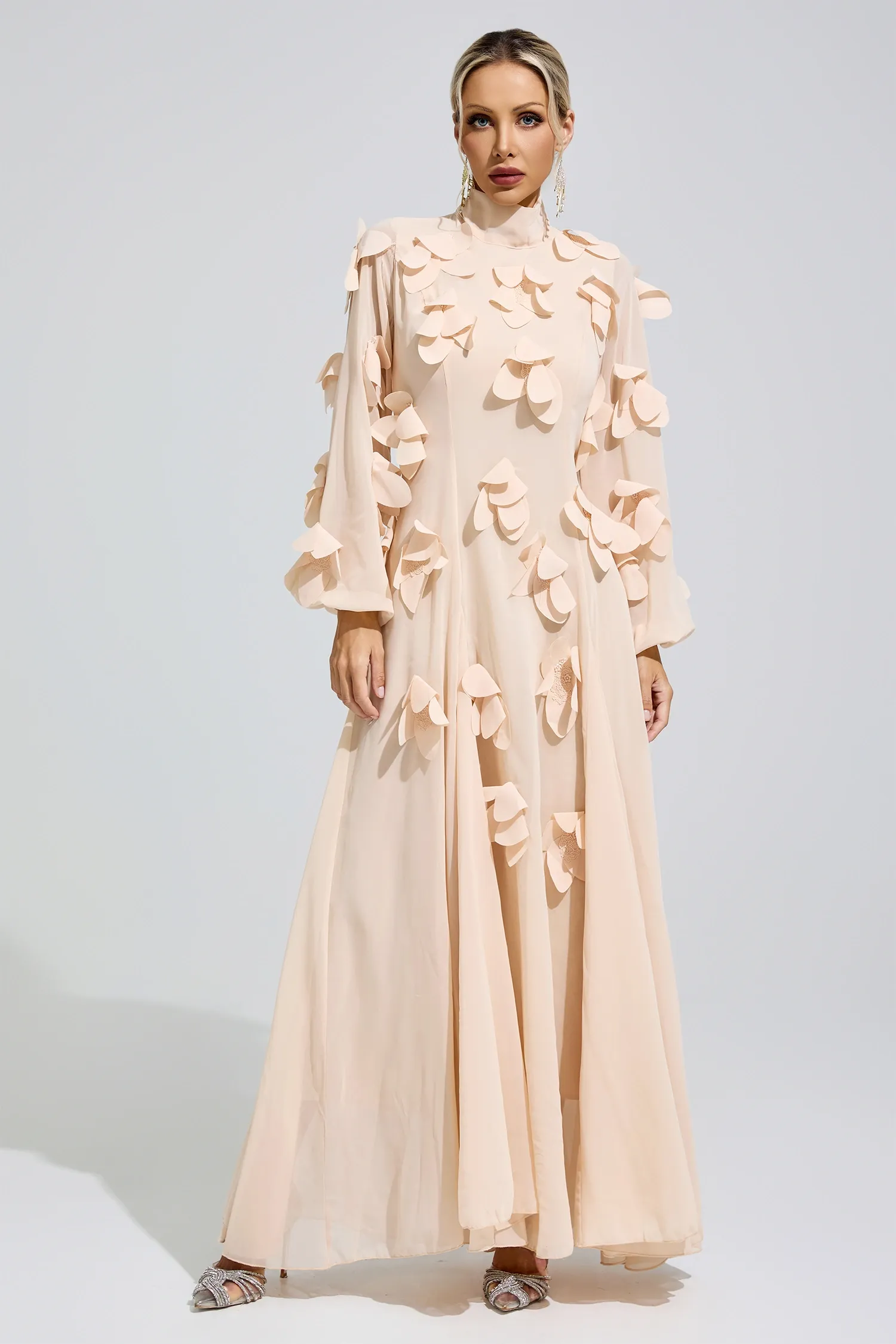 Lise Apricot 3D Petal Maxi Dress