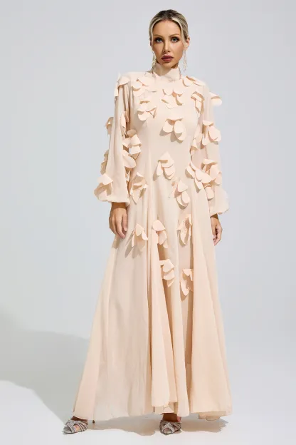 Lise Apricot 3D Petal Maxi Dress