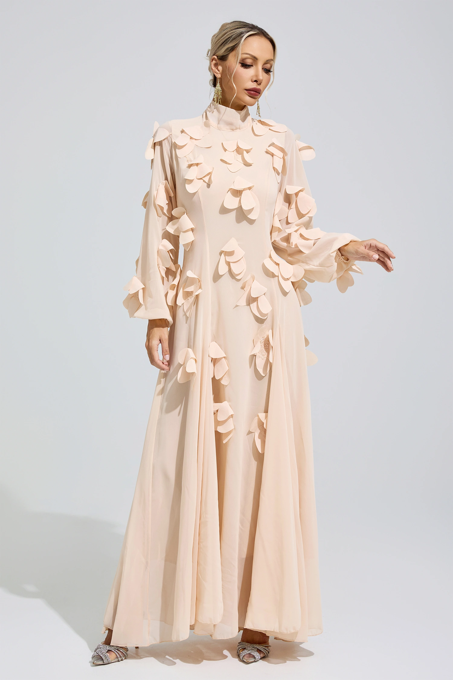 Lise Apricot 3D Petal Maxi Dress