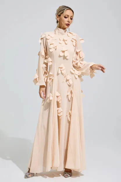 Lise Apricot 3D Petal Maxi Dress