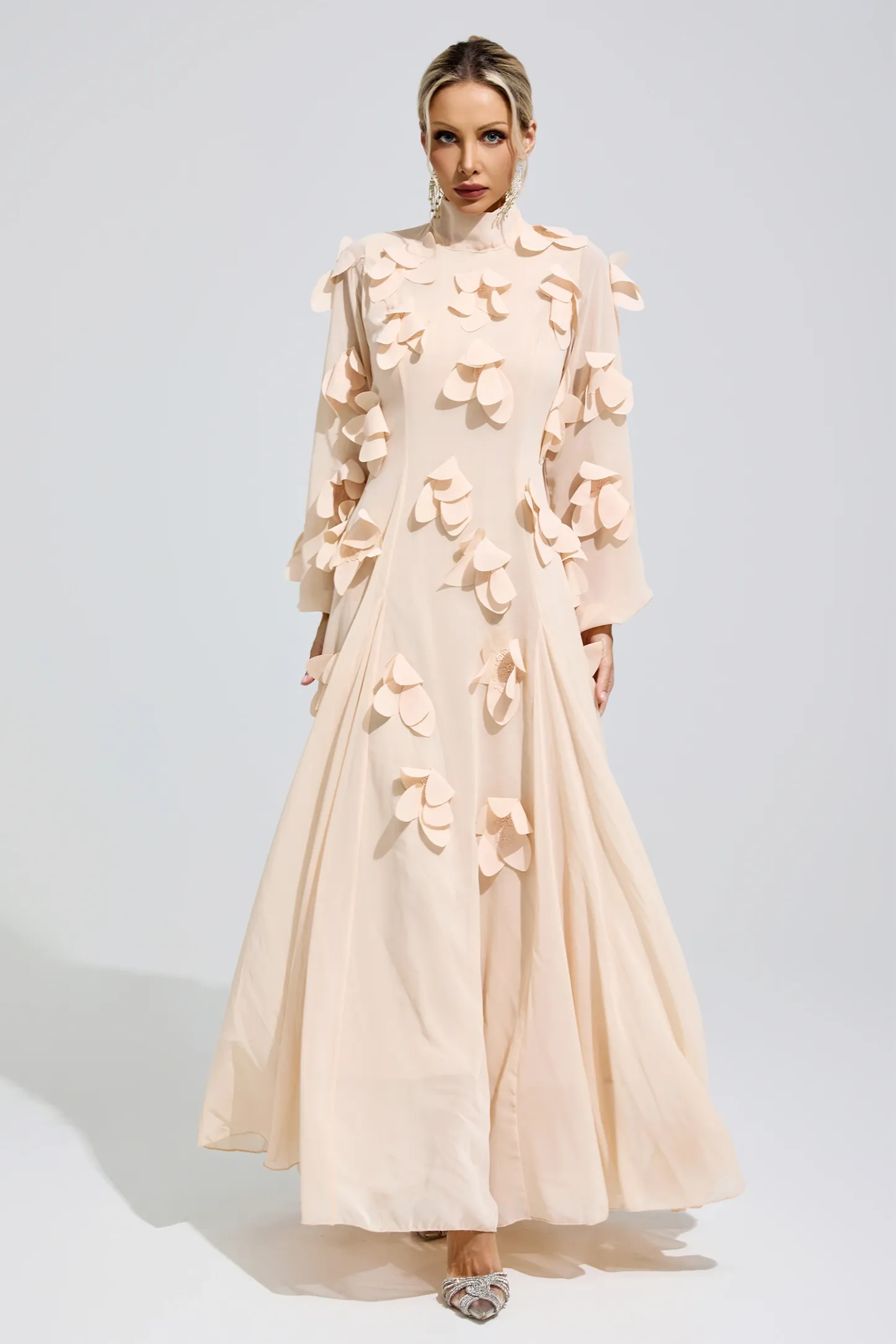 Lise Apricot 3D Petal Maxi Dress