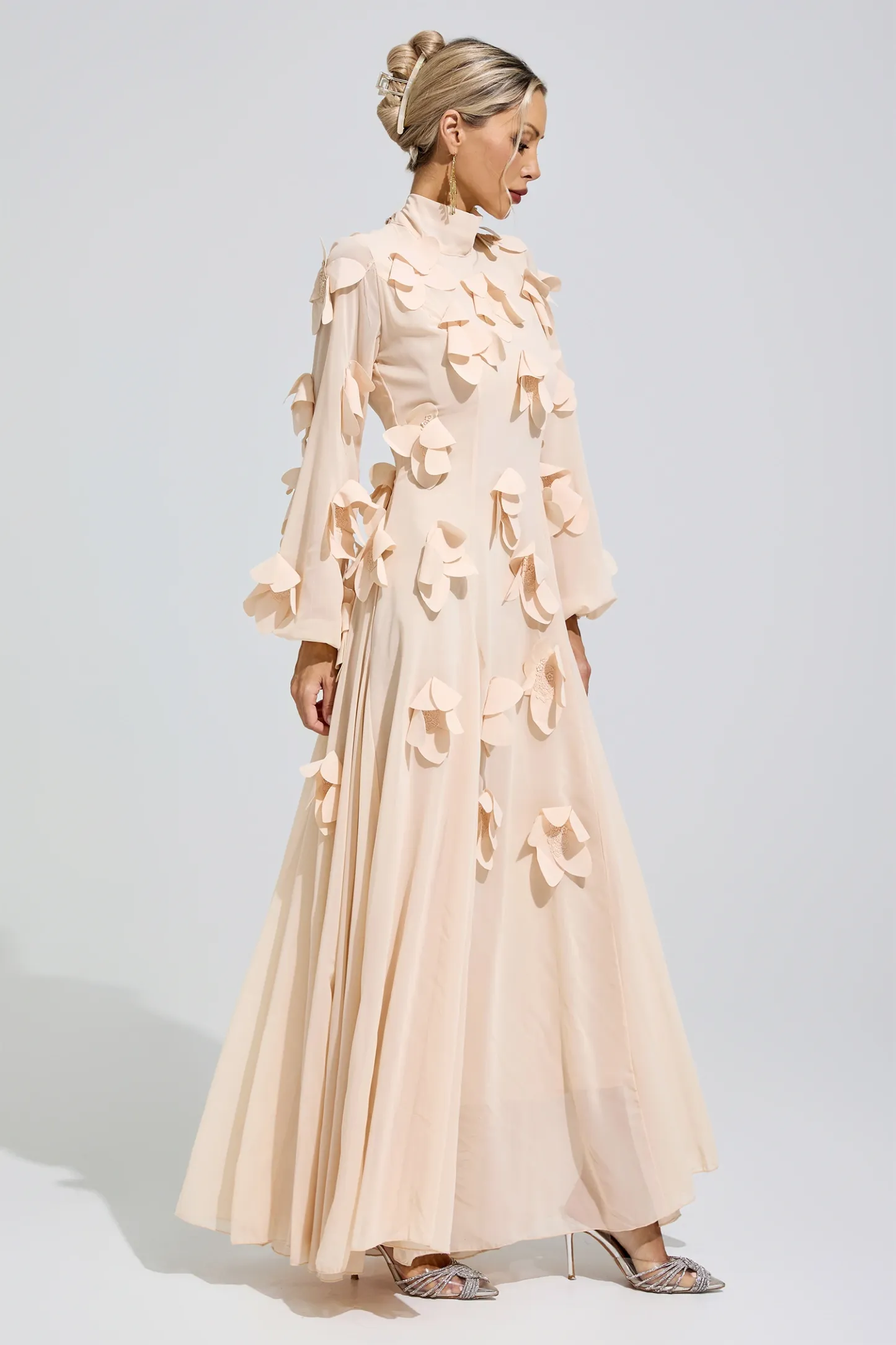 Lise Apricot 3D Petal Maxi Dress