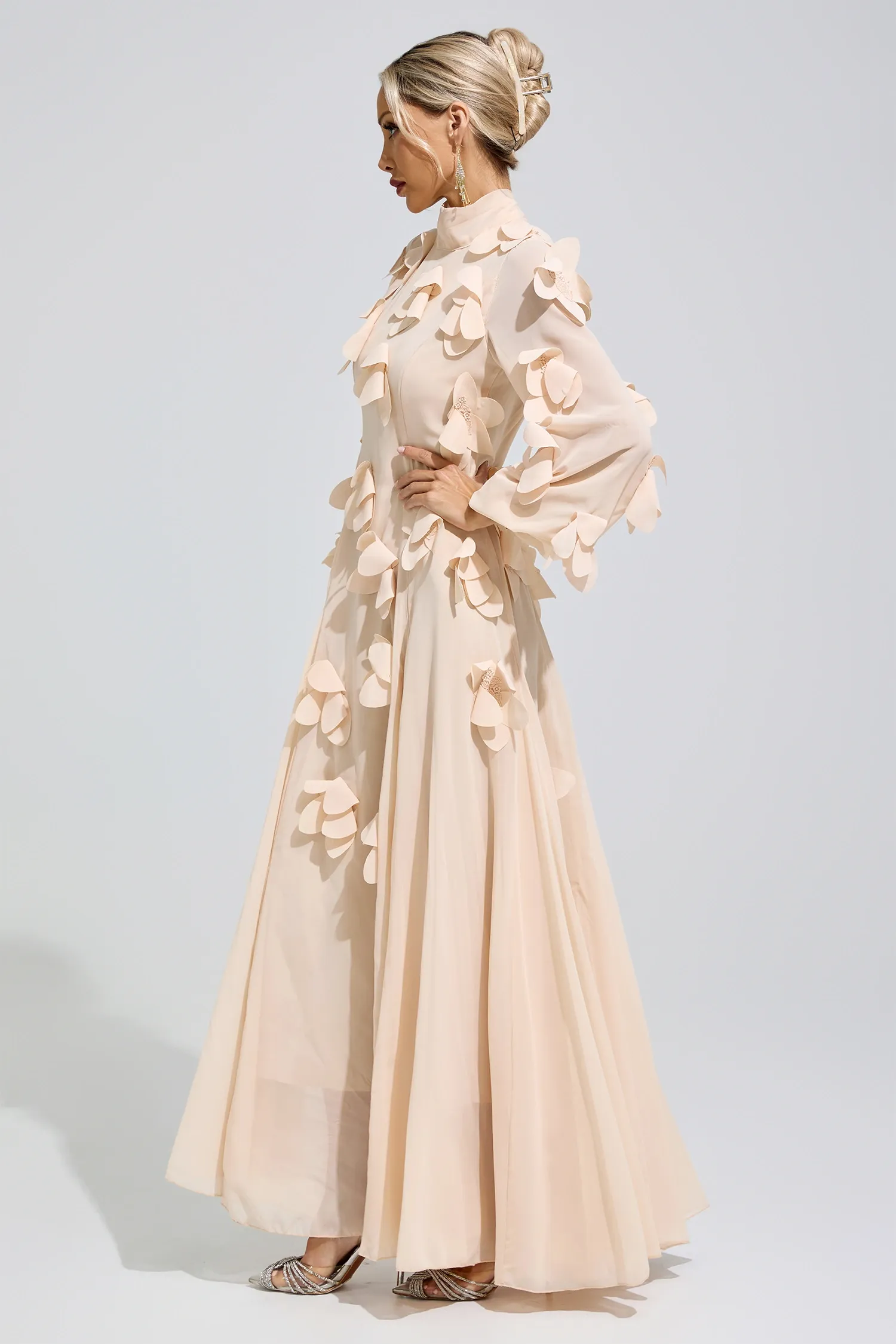 Lise Apricot 3D Petal Maxi Dress