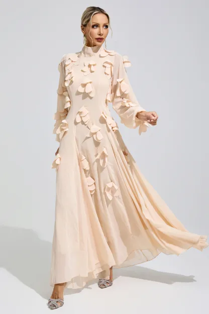 Lise Apricot 3D Petal Maxi Dress