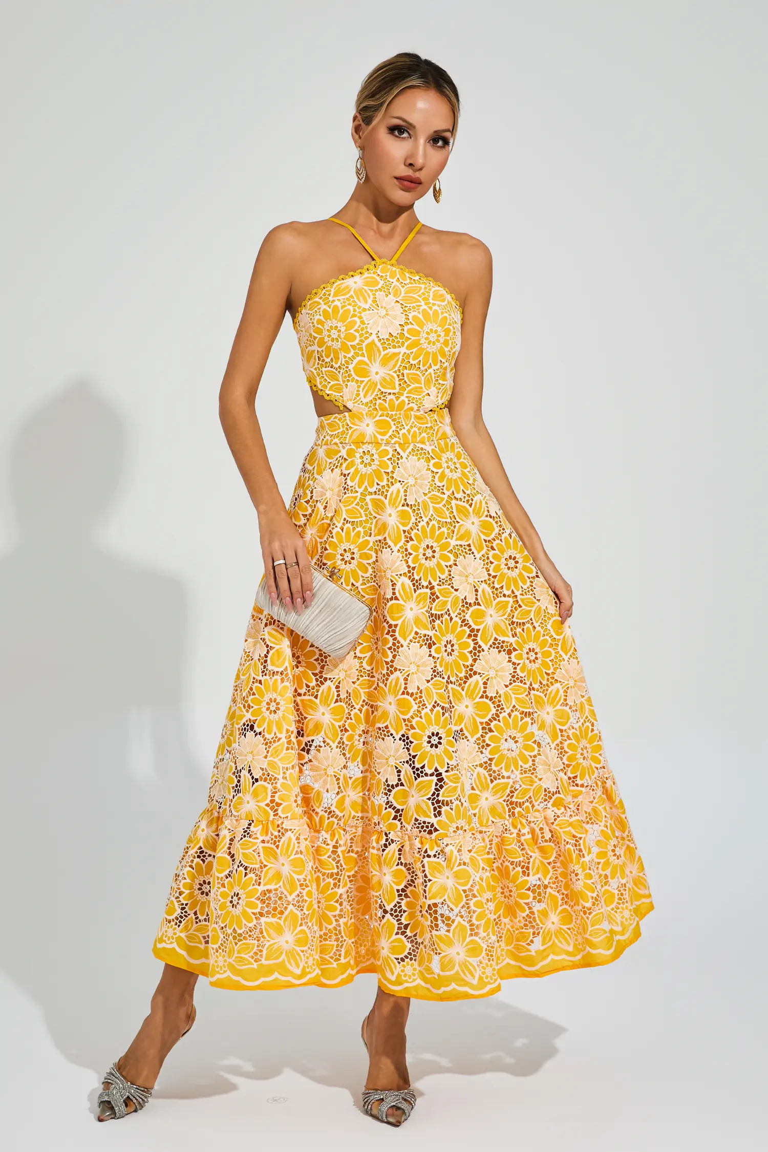 Valentine Yellow Cut Out Halter Dress