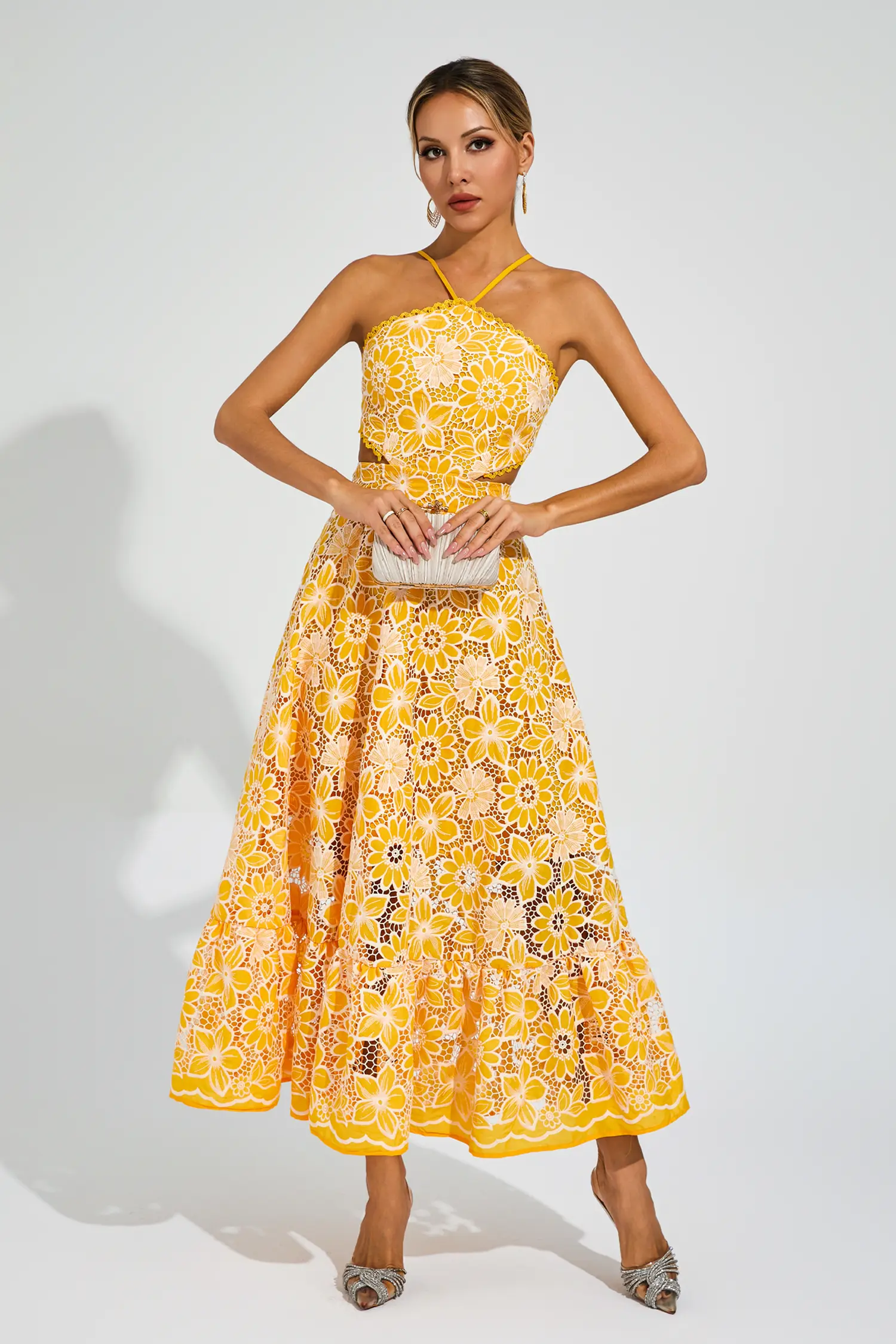 Valentine Yellow Cut Out Halter Dress