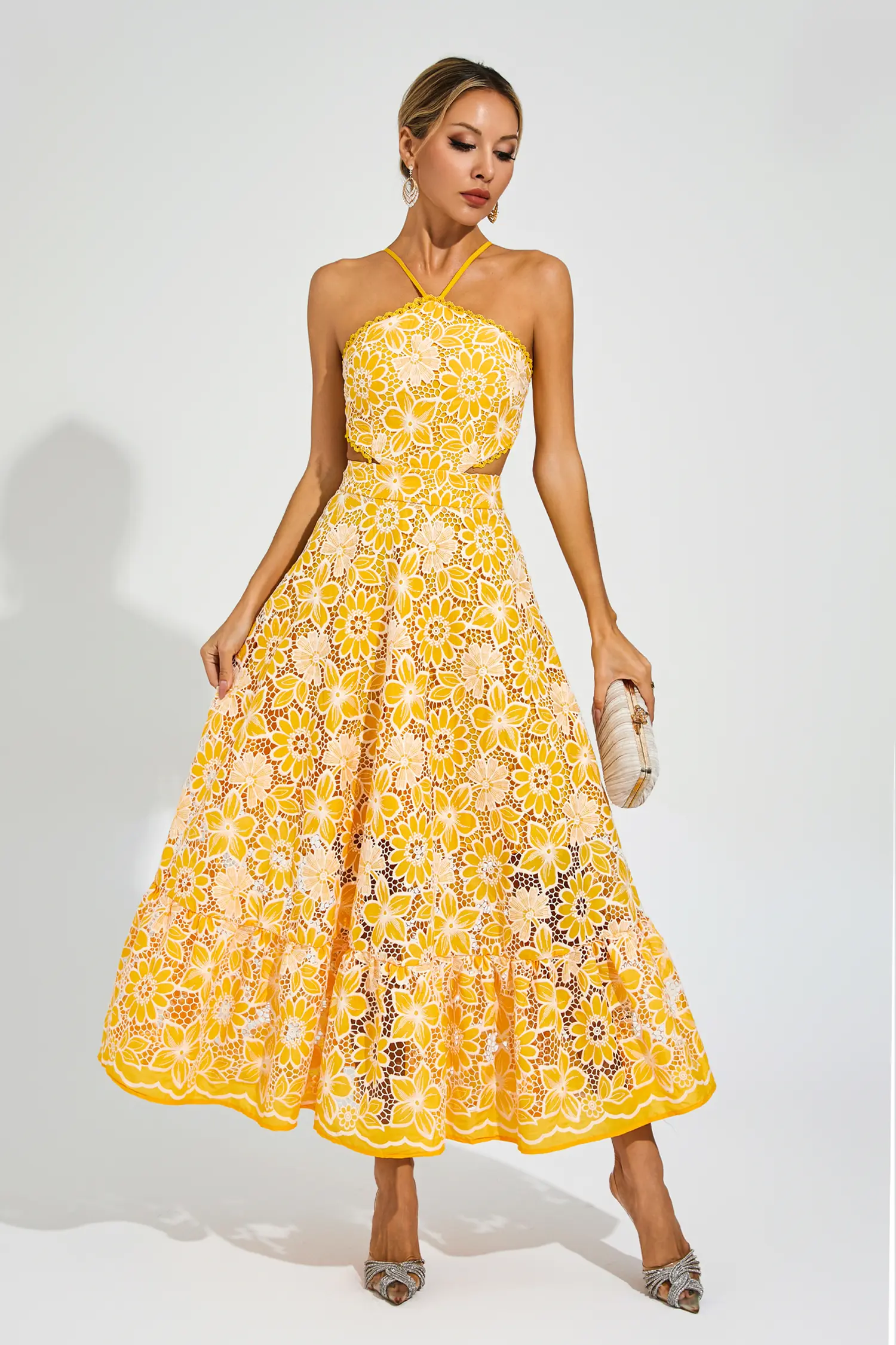 Valentine Yellow Cut Out Halter Dress