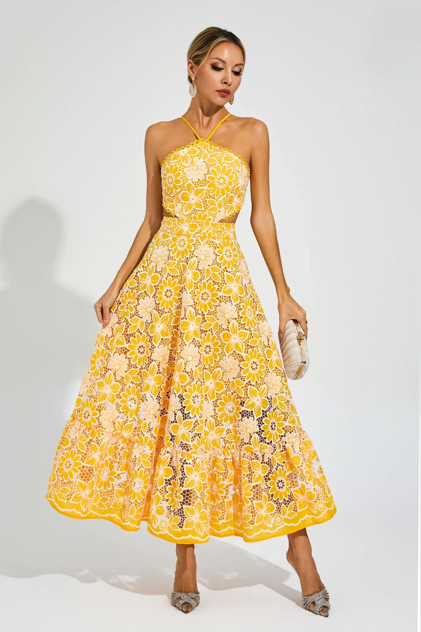 Valentine Yellow Cut Out Halter Dress