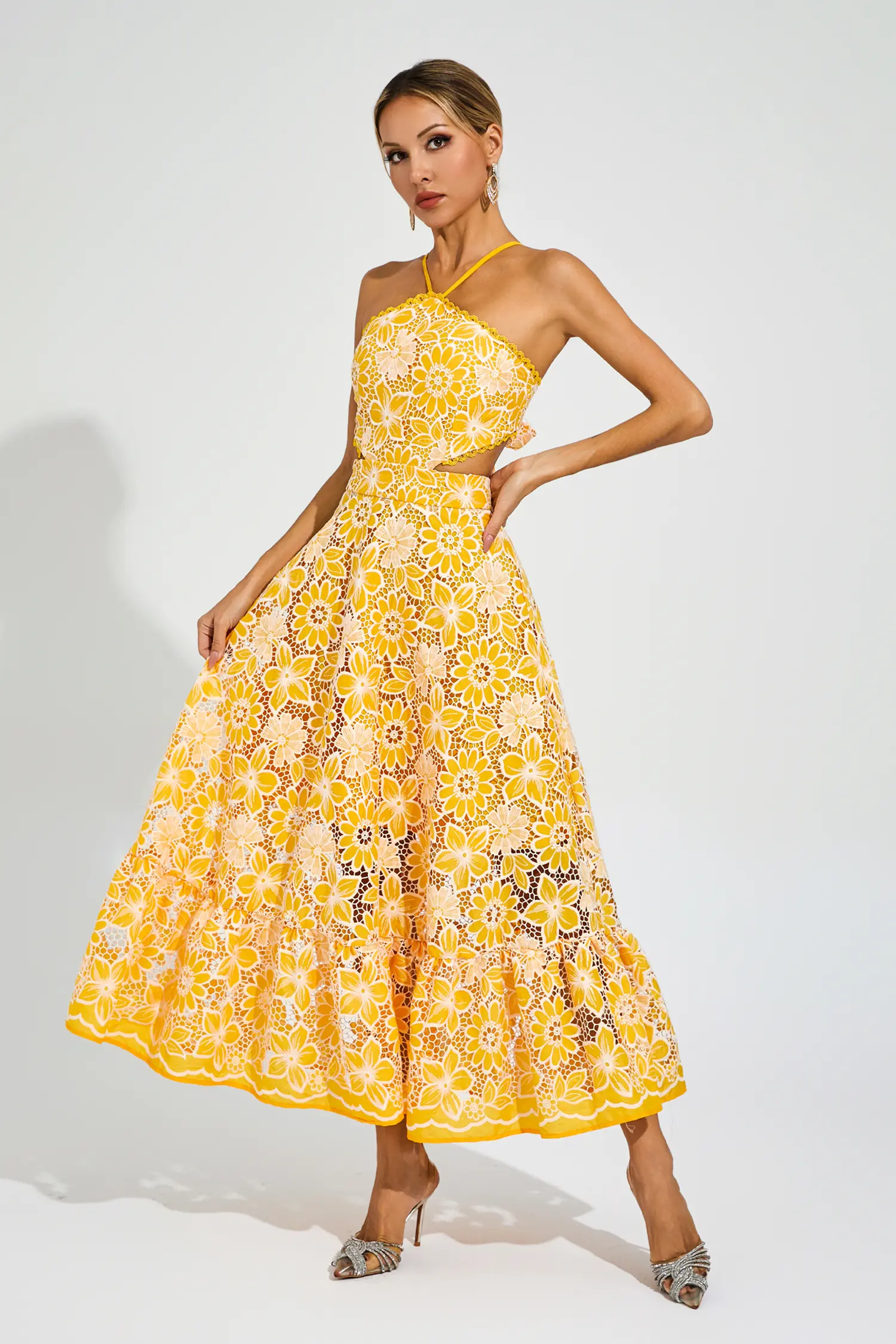 Valentine Yellow Cut Out Halter Dress