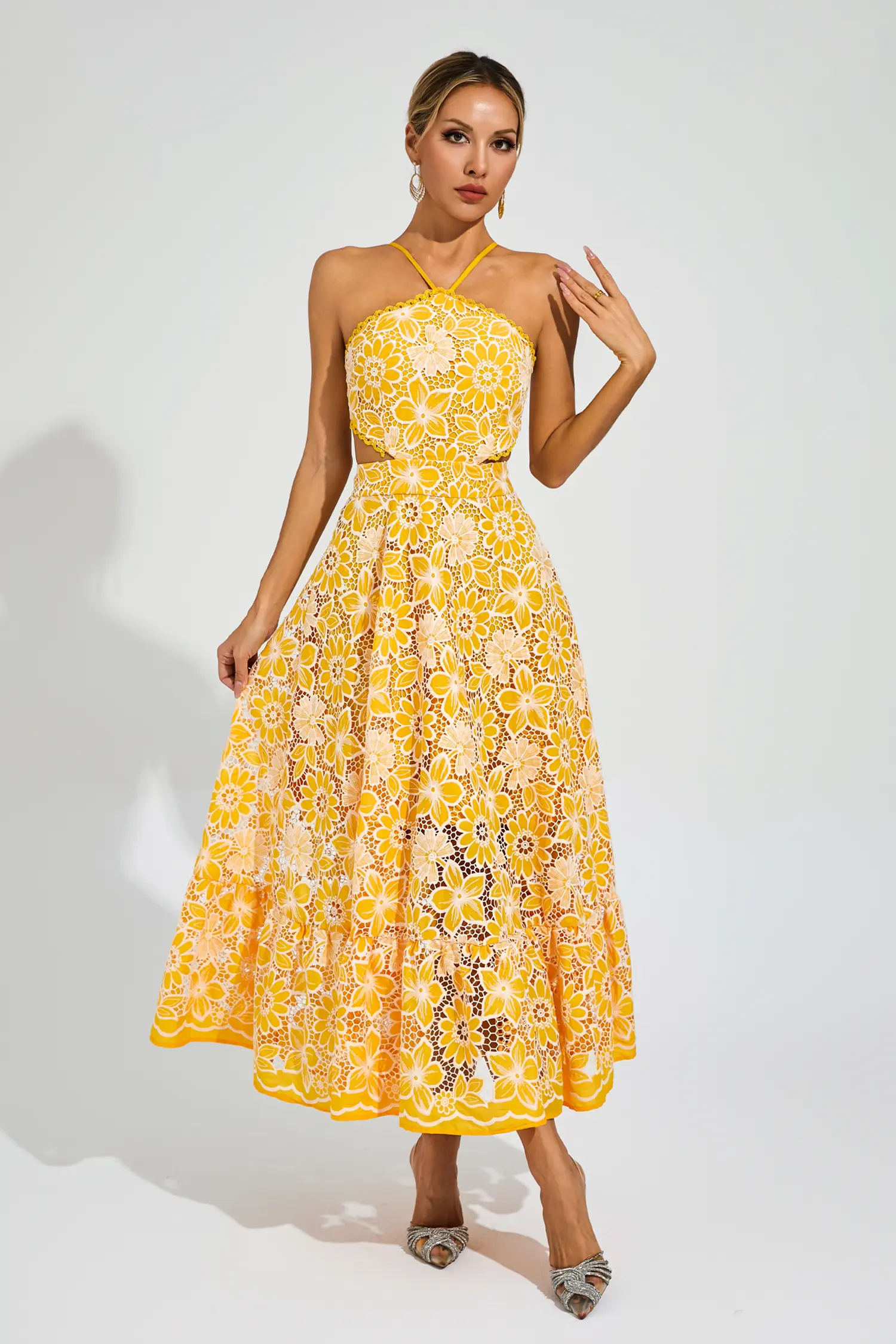 Valentine Yellow Cut Out Halter Dress