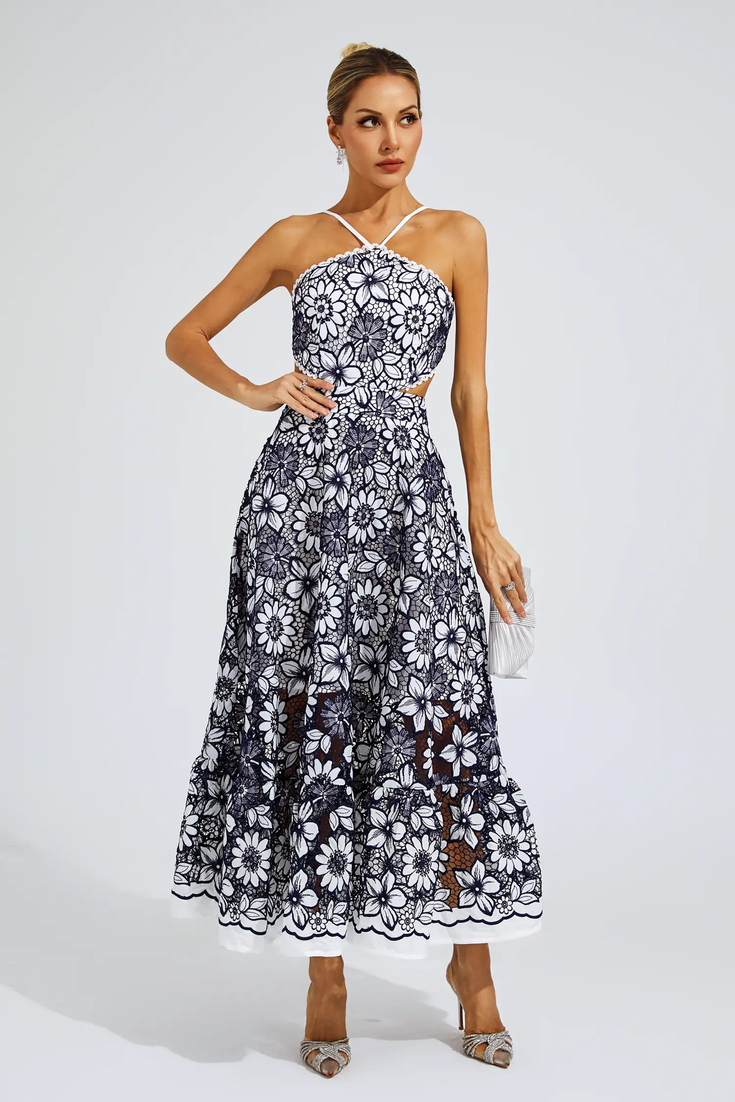 Valentine Blue Cut Out Halter Dress