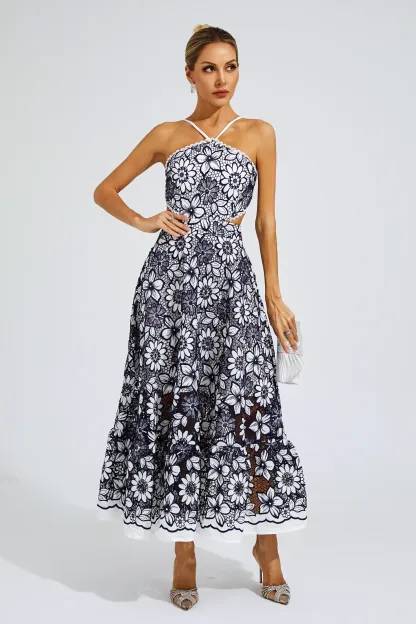 Valentine Blue Cut Out Halter Dress