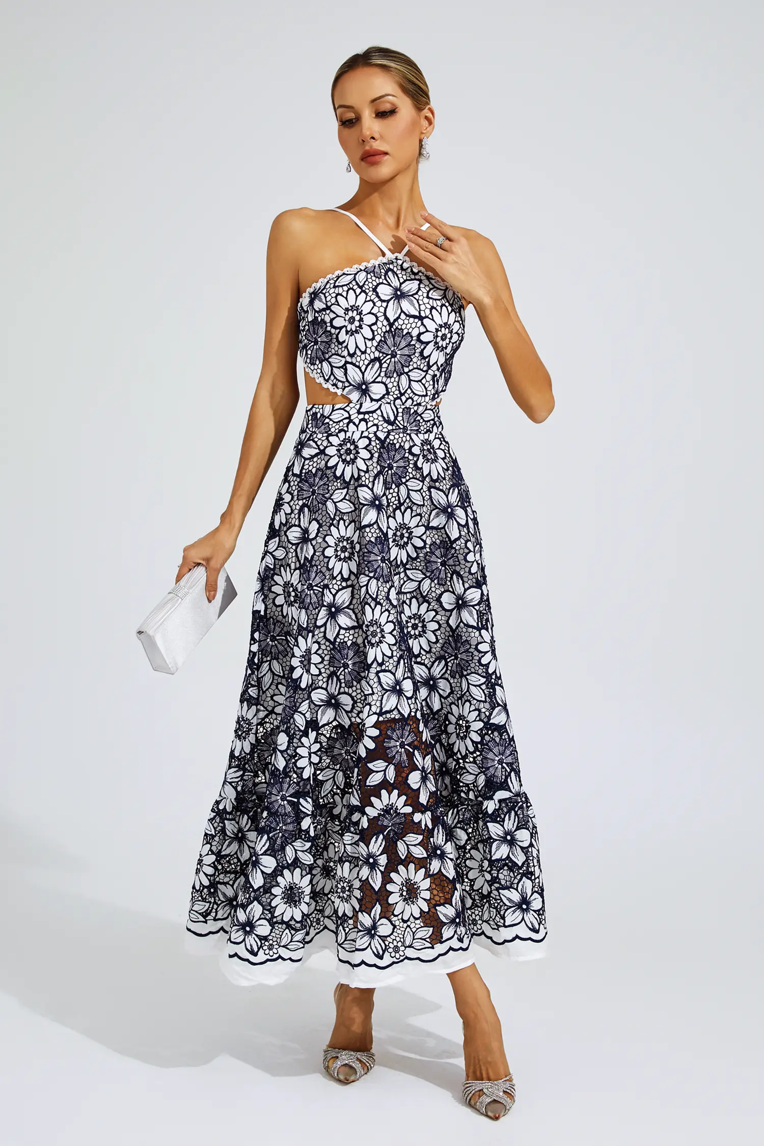 Valentine Blue Cut Out Halter Dress