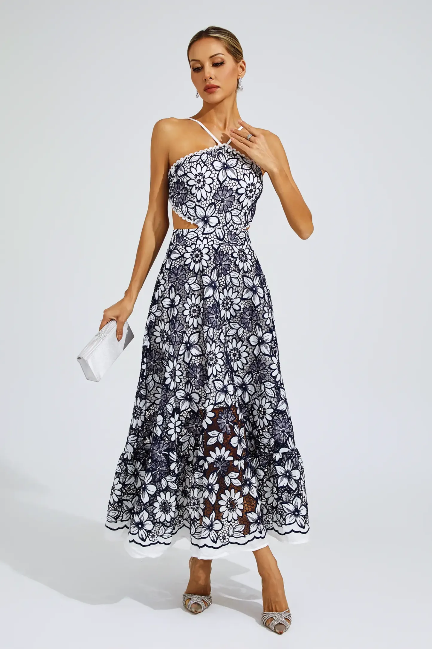 Valentine Blue Cut Out Halter Dress