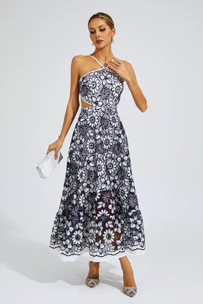 Valentine Blue Cut Out Halter Dress