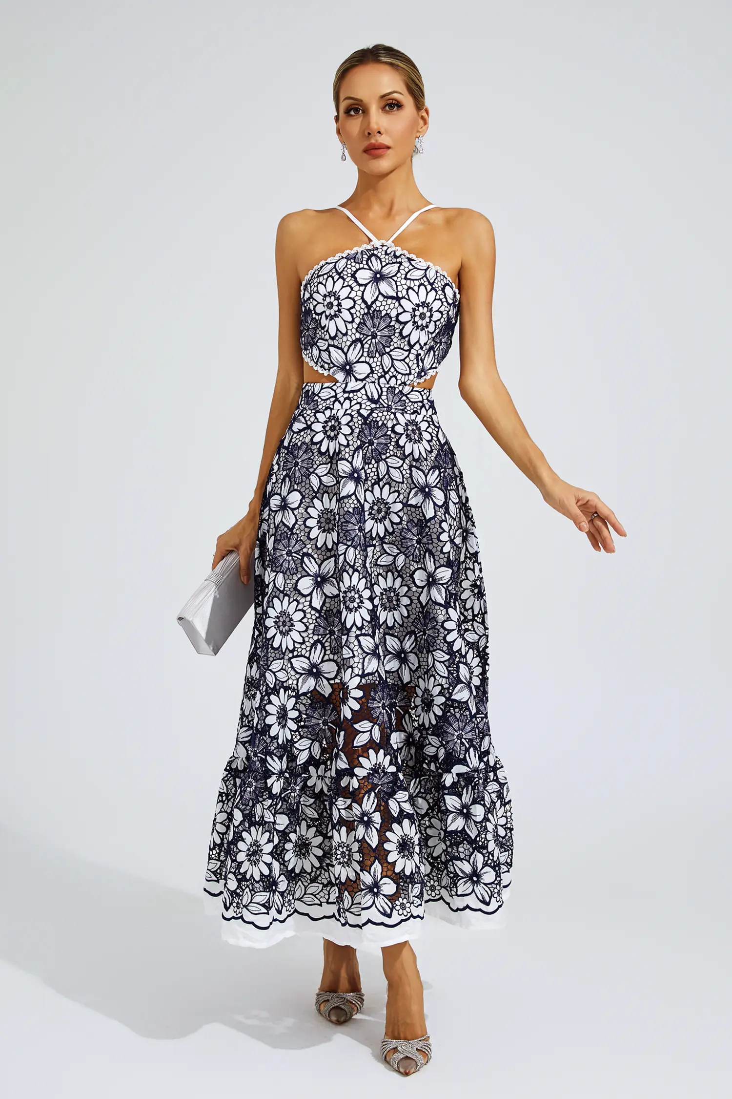 Valentine Blue Cut Out Halter Dress