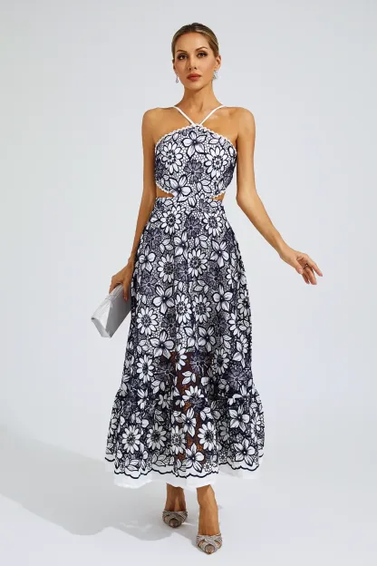 Valentine Blue Cut Out Halter Dress