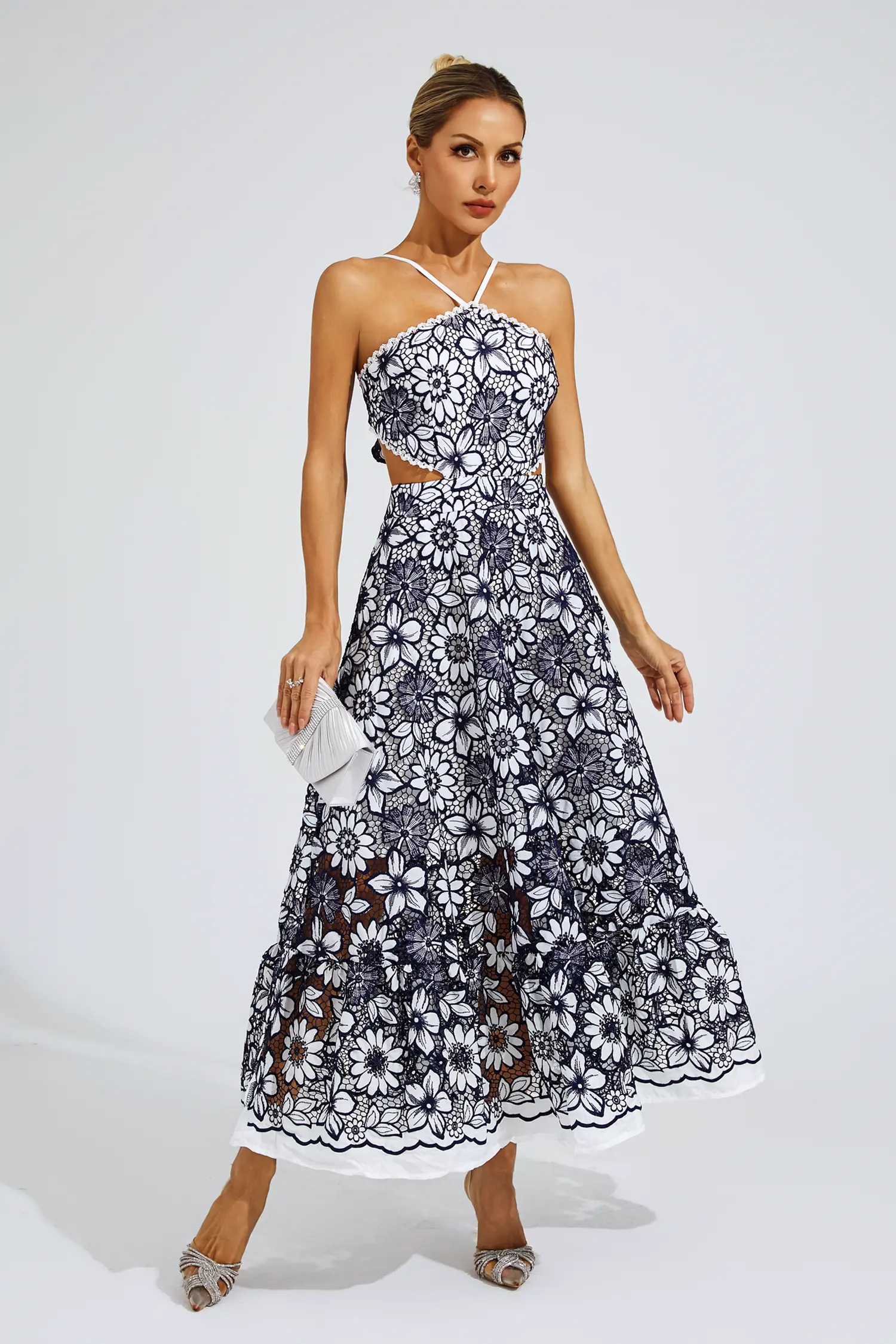 Valentine Blue Cut Out Halter Dress