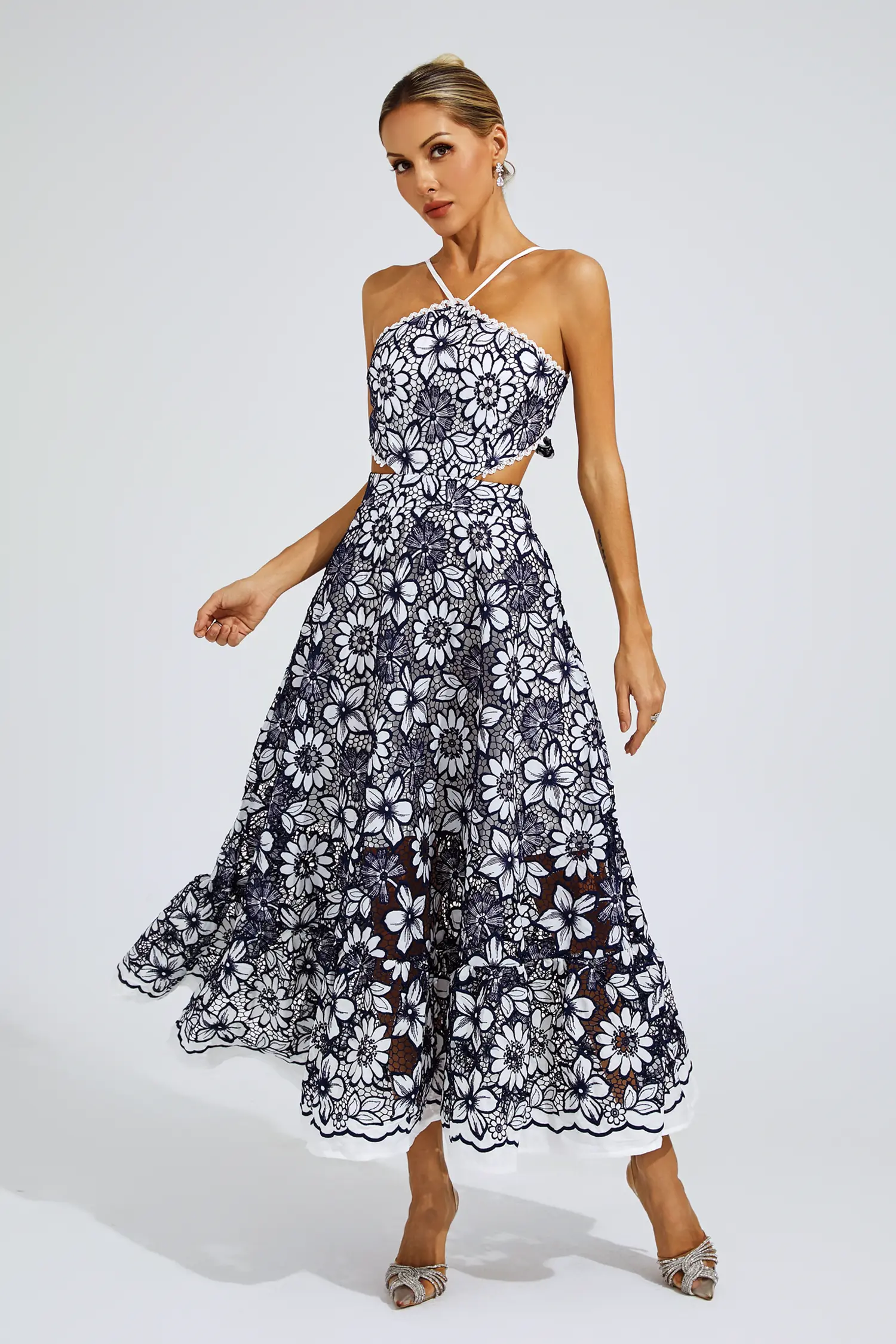 Valentine Blue Cut Out Halter Dress