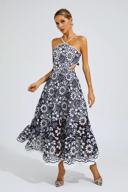 Valentine Blue Cut Out Halter Dress