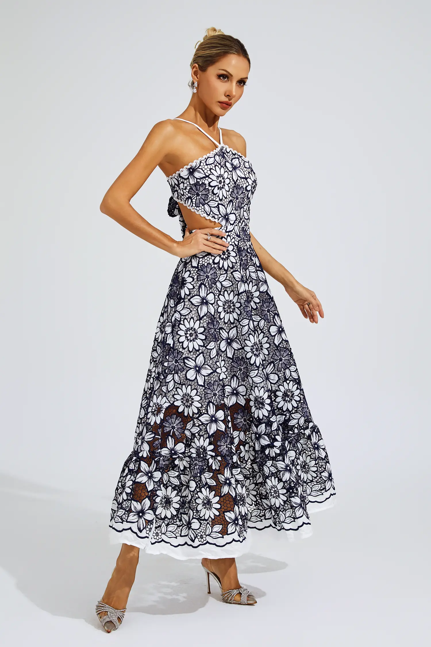 Valentine Blue Cut Out Halter Dress