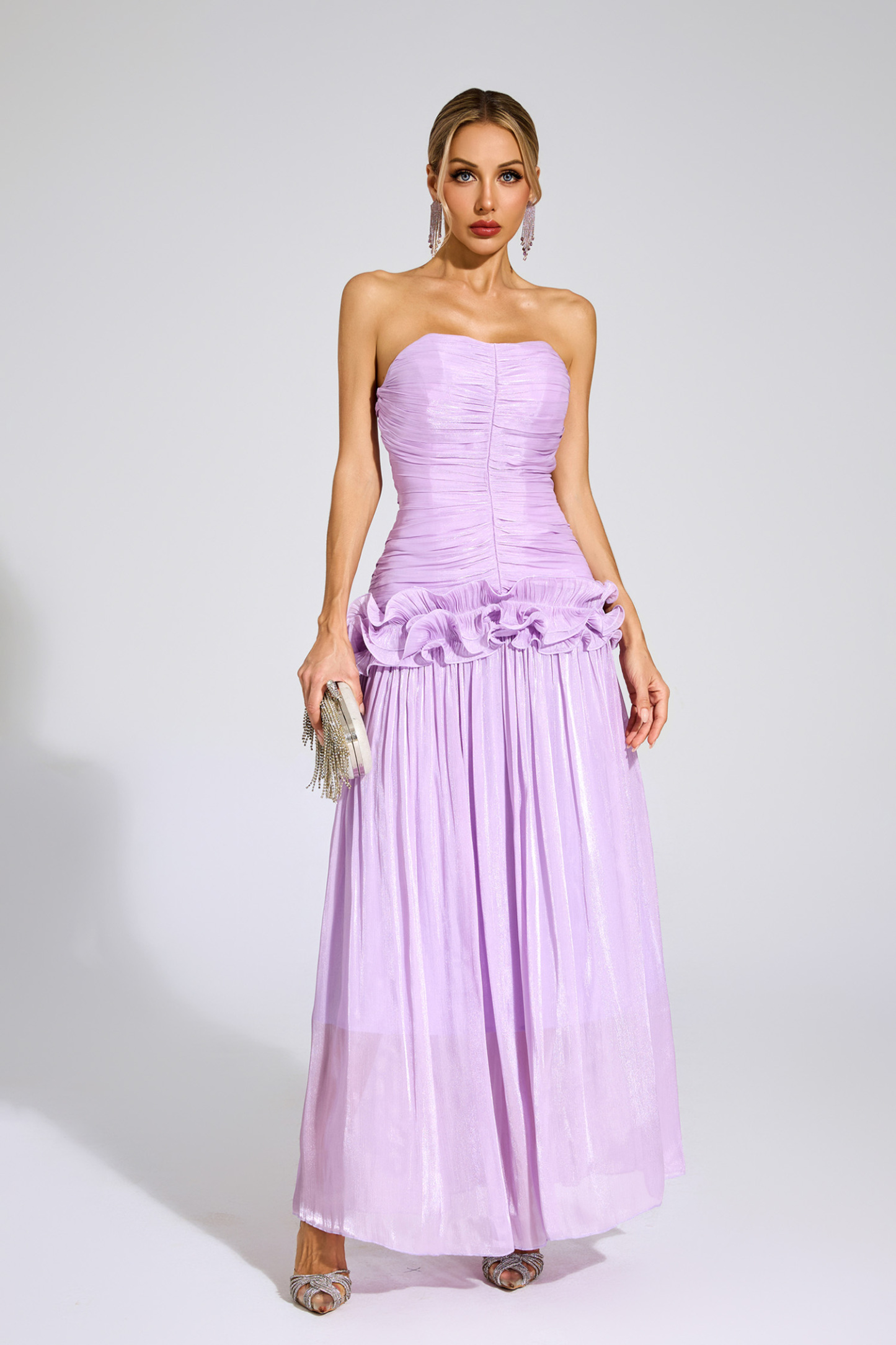 Roxanne Purple Off Shoulder Ruffled Dress