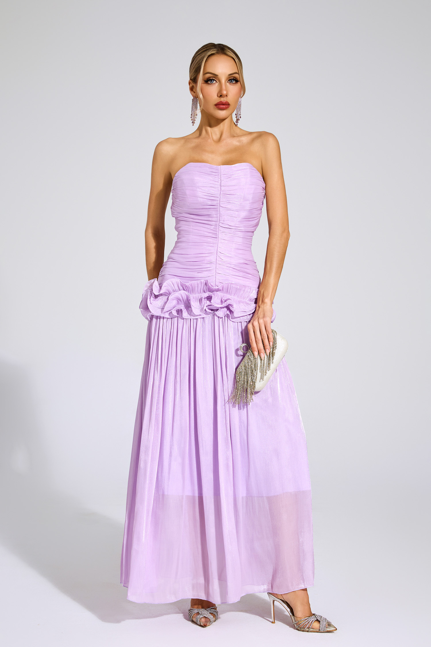 Roxanne Purple Off Shoulder Ruffled Dress