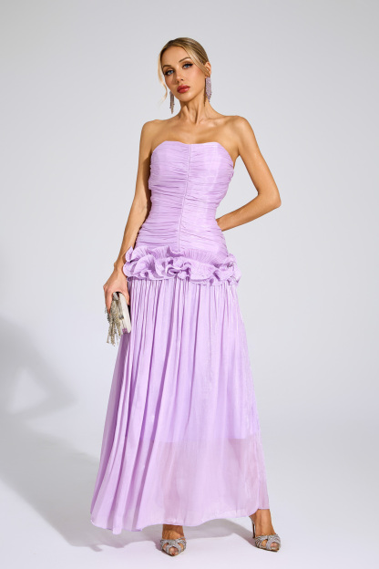 Roxanne Purple Off Shoulder Ruffled Dress